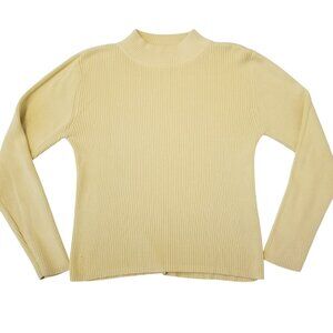 Cleo Petites 100 % Cotton Butter Yellow Mock Neck Pullover Sweater Ribbed Medium